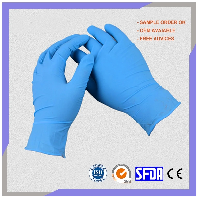 Wholesale Size S M L Blue Pure Nitrile Disposable Food Work Gloves Powder Free