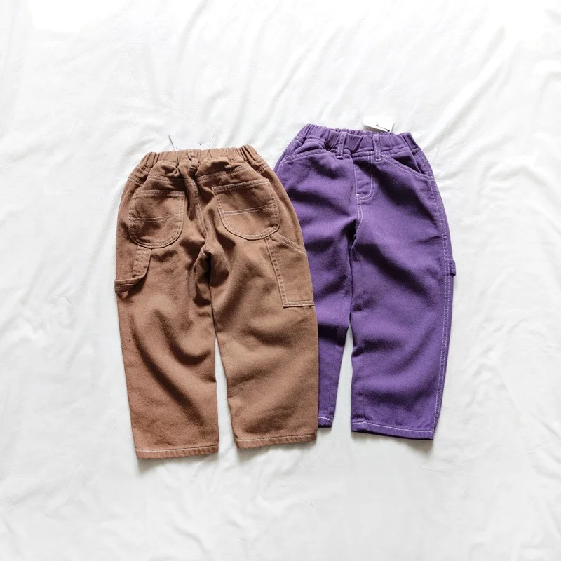 2023 Clothes Wholesale kids purple and brown cargo pants jeans for girls