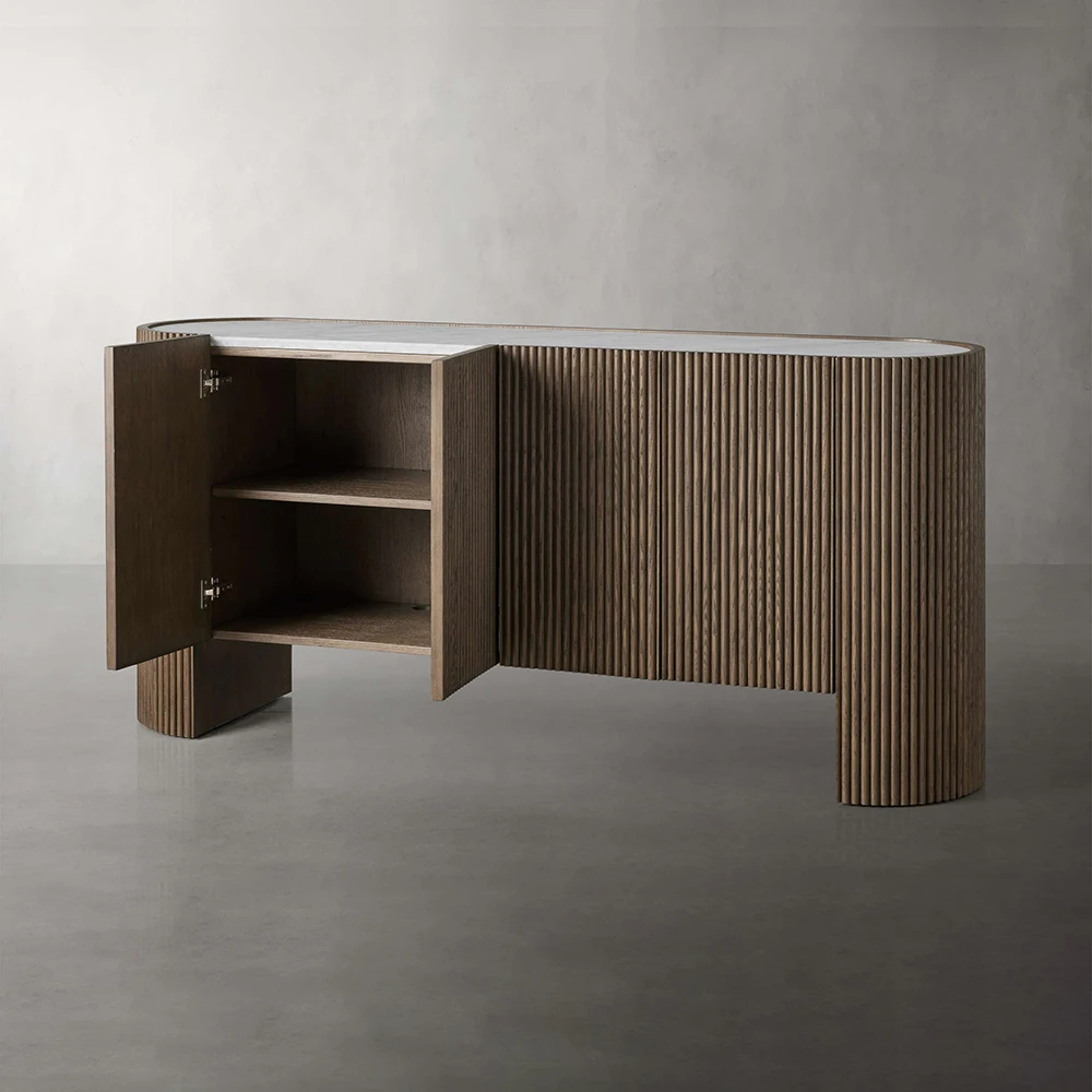 2024 New Design Oak Wood Sideboard Cabinet 4-Door Sideboard Hutch for Dining Room