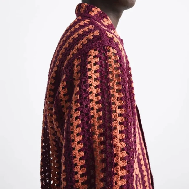 Oversized Shirts Crochet Short Sleeve Customization Summer Beach Knitted for Men Cotton Casual Custom Shirt Print Pattern V-neck