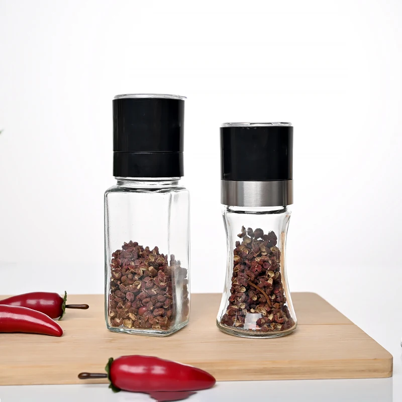Wholesale Adjustable Ceramic Core Glass Bottle Stainless Steel Cover Salt Mill Manual Pepper Grinder for Kitchen
