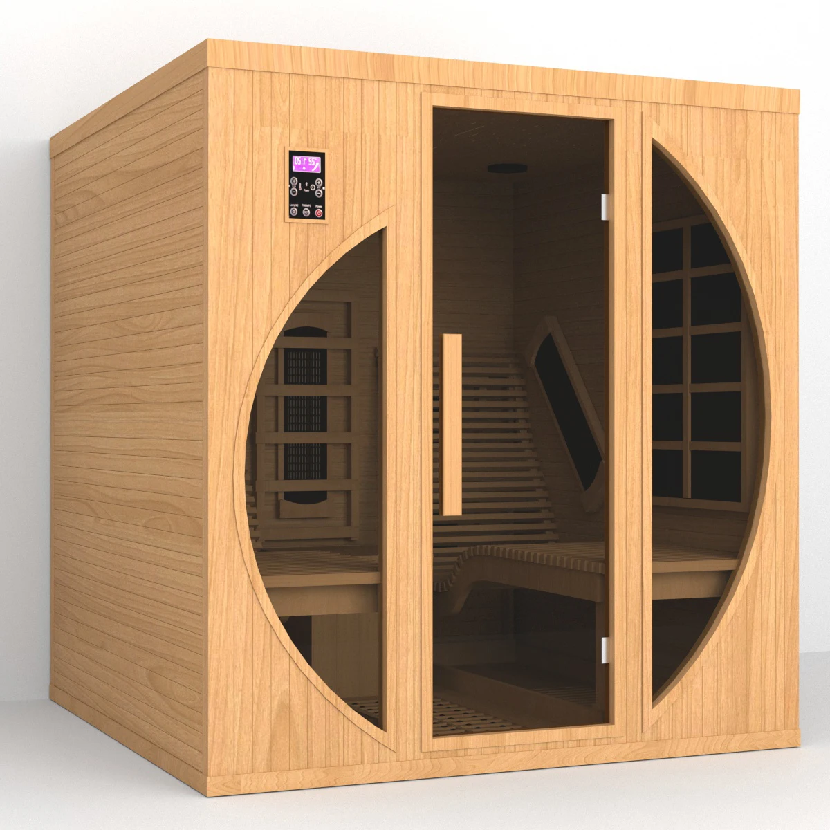 smartmak 2-3 People Indoor Saunas Hemlock Low EMF Far Infrared Sauna with Carbon Heaters Chromotherapy Lighting Oxygen