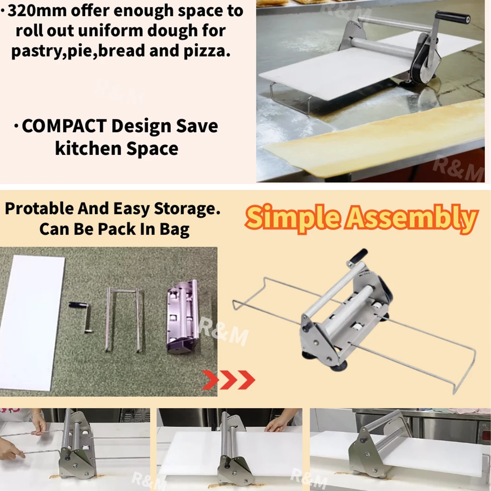A Mini pastry portable small table top hand manual pizza dough sheeter roller shelter press flattener shetter laminator machine