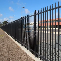 8feet three horizontal rails flat top steel fence panels with powder coated green color