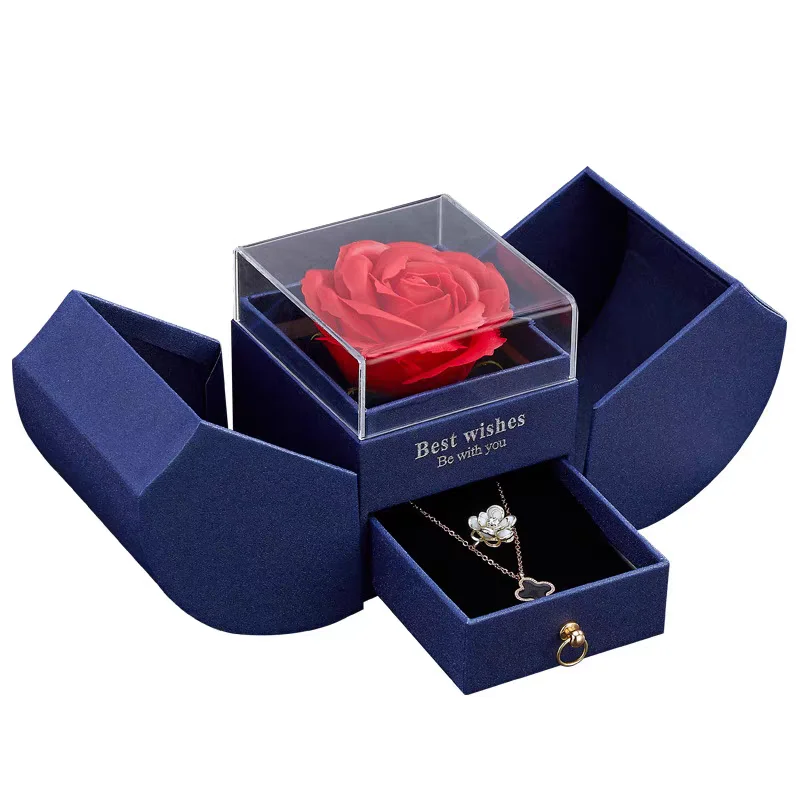 Custom Jewelry Gift Rose Necklace Box With Eternal Flower