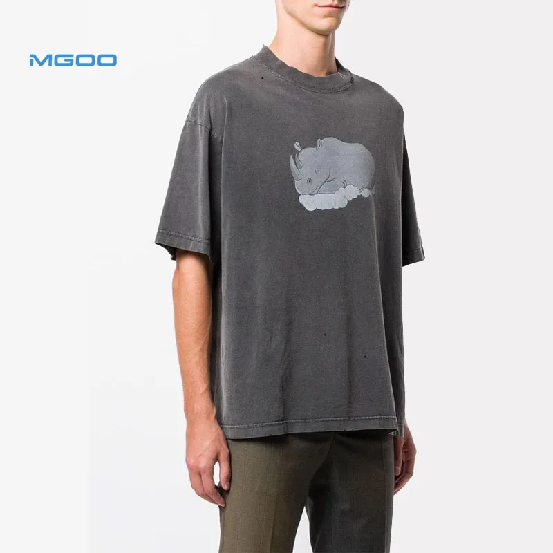 
Custom Printed Mock Neck Oversized Vintage Washed Plain Heavyweight T shirts Men Cotton t shirts 