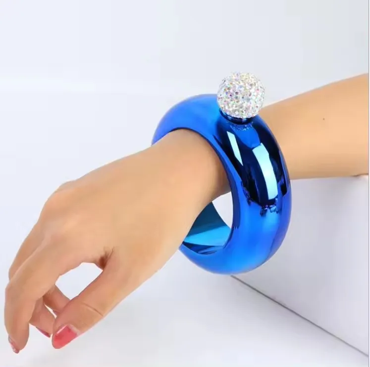 3.5oz 100ml Chic Drinkware Alcohol Metal Whiskey Bottle Bracelet Shape Glitter Alcohol Bangle Hip Flask