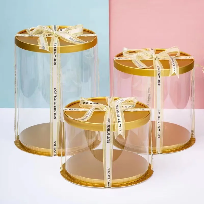 Custom Tall Clear Cylindrical Pattern Layer Transparent Round Cake Box Packaging Flower Gift Dustproof Exhibition Storage Box