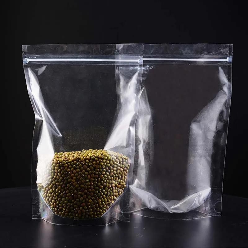 food grade both sides clear resealable stand up pouch with zipper transparent packaging bag