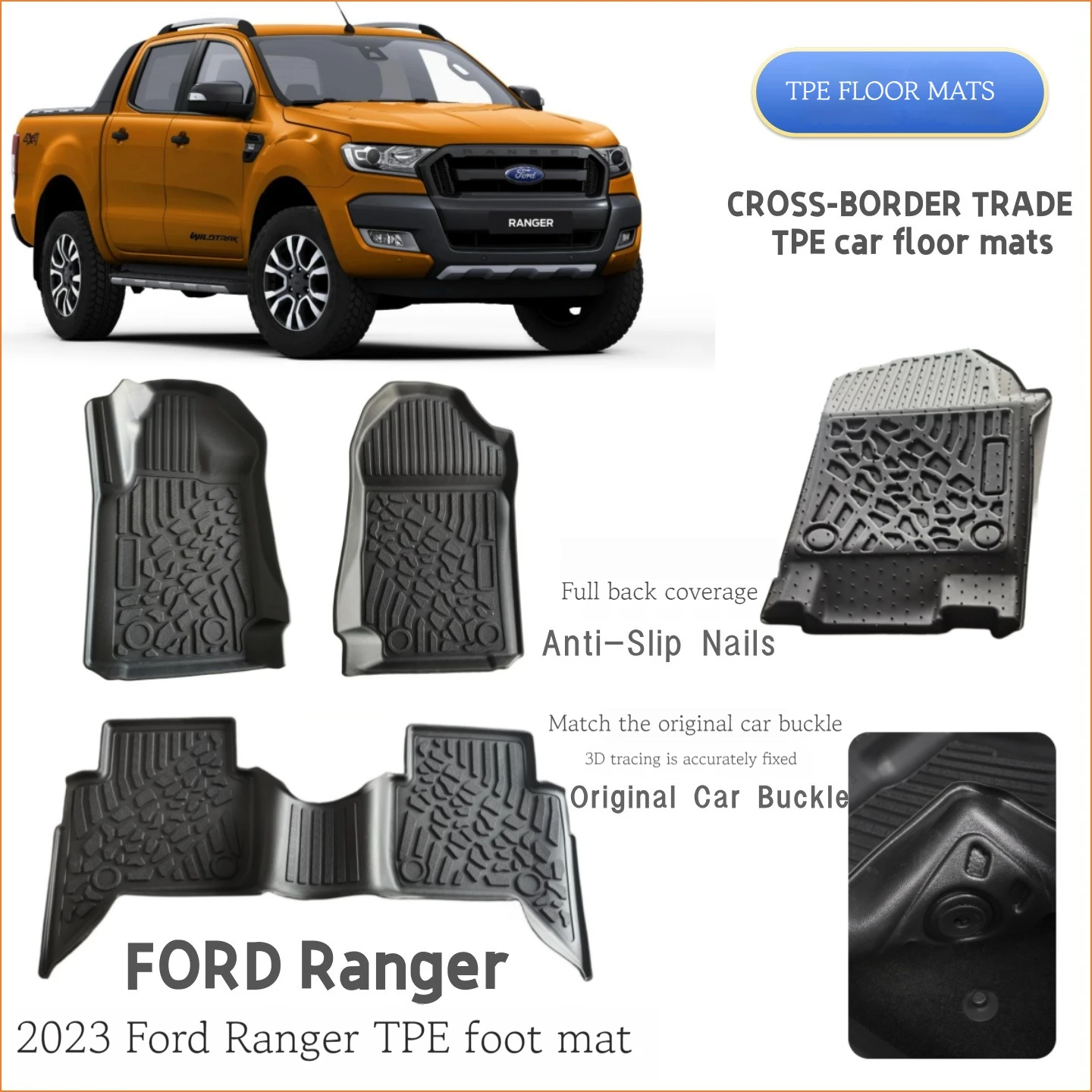 Auto accessories Ford ranger waterproof car floor mat for trunk custom car floor mat full sets 5d tpe car floor mat 3d molded