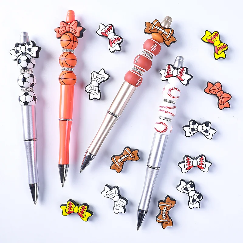 DIY Jewelry Food Grade Pendants Chew Basketball Game Gift Beaded Pen Silicone NFL American Football Sports Bow Focal Beads