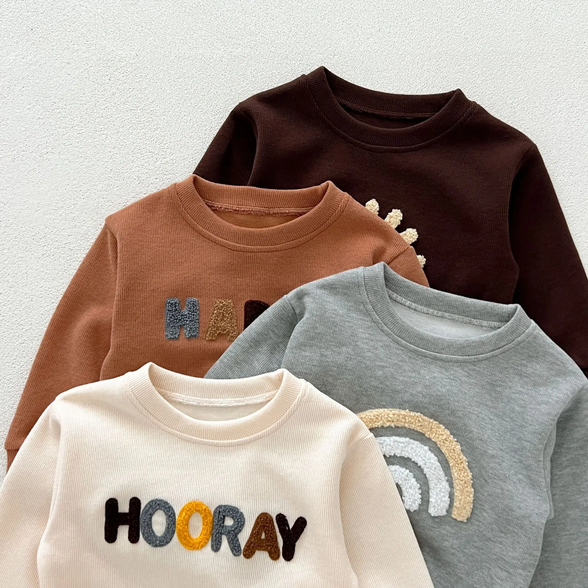 1 Pcs Private Label Letter Waffle Outfit Autumn Winter Newborn Infant Toddler Boys Girls Clothes Top Pants Baby 2 Pieces Set