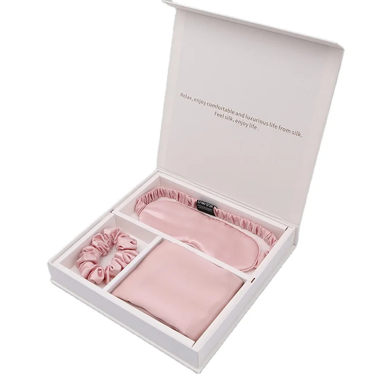 New Fashion Luxury 19MM Soft Solid Color 100% Silk Scrunchies Pillowcase Silk Eye Mask Set