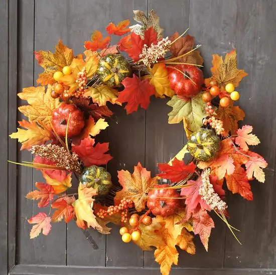 Wholesale Autumn Pumpkin Halloween Fall maple leaf Wreath Christmas Halloween Wreaths For Front Door Decoration