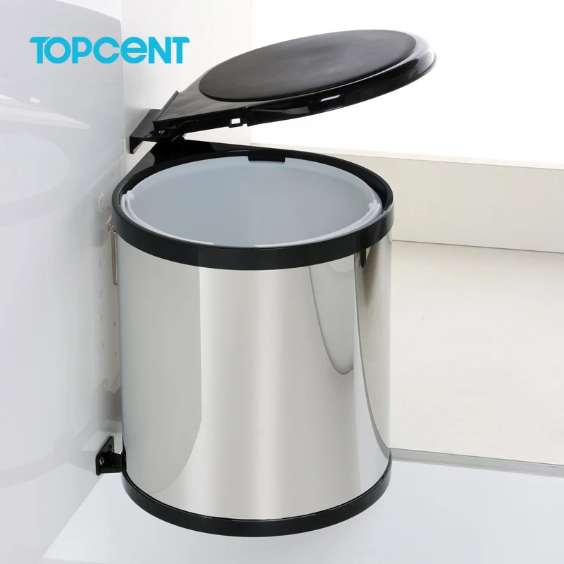 Topcent Kitchen Swing Pull Out Bin 14L Stainless Steel Garbage Rubbish Waste Trash Can