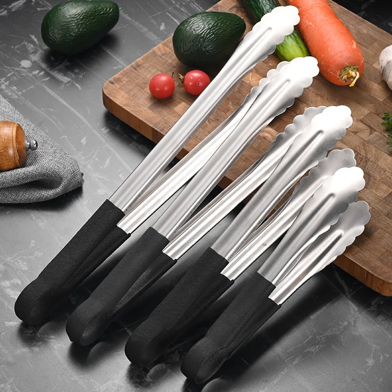 Hot selling Stainless Steel Food Tongs Baking Supplies Bread Clip lengthened Food tweezers Barbece Silicone Food Clip