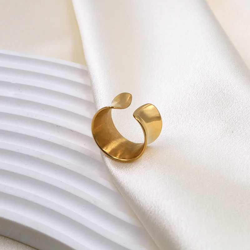 2024 Fashion Jewelry Personality Stainless Steel 14k 18k Gold Waterproof Adjustable Open Rings for Women Men Gift Jewelry