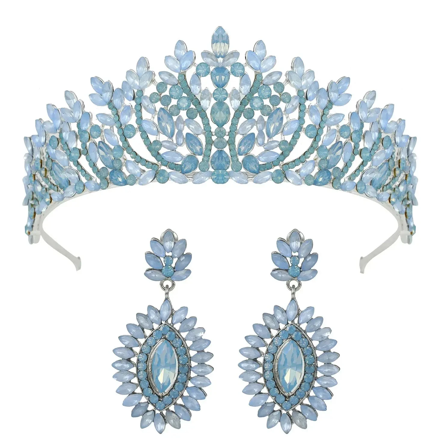LUOXIN Baroque 10 Colors Bridal Crown Earrings Wedding Hair Jewelry Party  Opal Crystal Tiara For Women