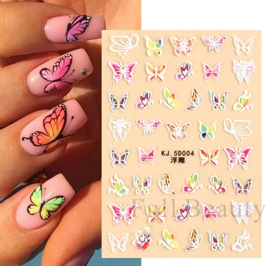 5D Embossed Nail Stickers White Lace Flowers Nail Art Decals Foils Sliders Winter Decorations Gel Polish Designer Dropshipping