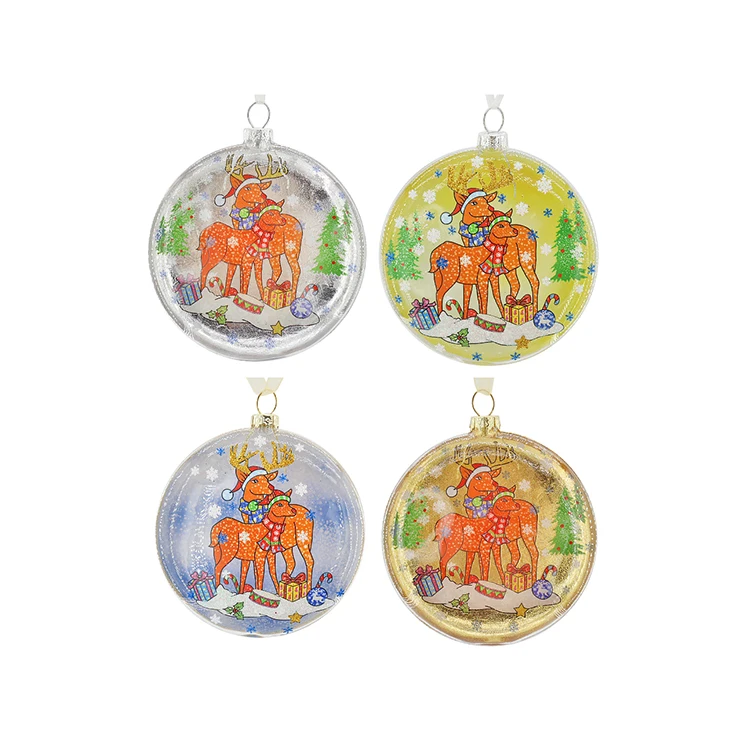 Wholesale Hand Blown Glass Hanging Bauble Christmas Flat Glass Ornament Ball For Xmas Tree Decoration