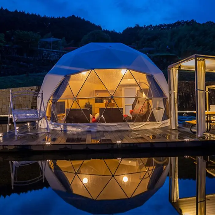 Wholesale Outdoor Igloo Glamping Geodesic Dome Tent with PVC Roof Cover Circle Ball Tent with Bathroom Features