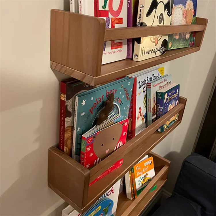 Wall Mounted Bookcase Floating Shelf Kids Bedroom Bookshelf Kitchen Spice Rack Wholesale Wooden Bookshelves For Children Room