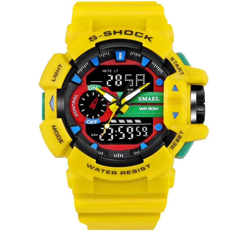 
Smael 1436 new fashion sport military cool red digital&quartz 5ATM water resistant plastic unisex wrist watches with PU strap 