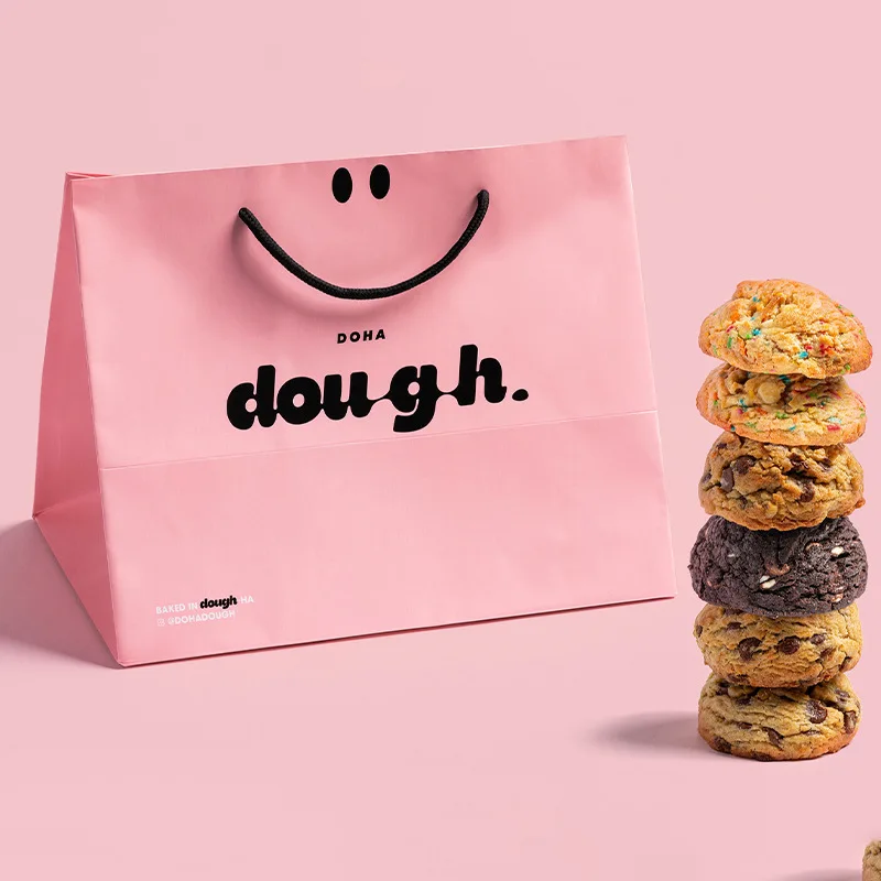 Wholesale Custom Logo Bakery Packaging Food Grade Pink Paper Mochi Donut Packaging Cookie Dough Delivery Cookie Boxes With Bags