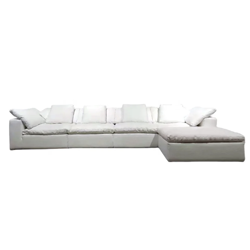 Modern couch comfortable feather filling white cream upholstery modular corner sectional sofa couch for living room hotel lobby