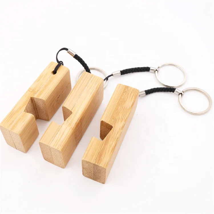 wholesale natural eco friendly bamboo mobile phone holder Keychain mobile phone stand
