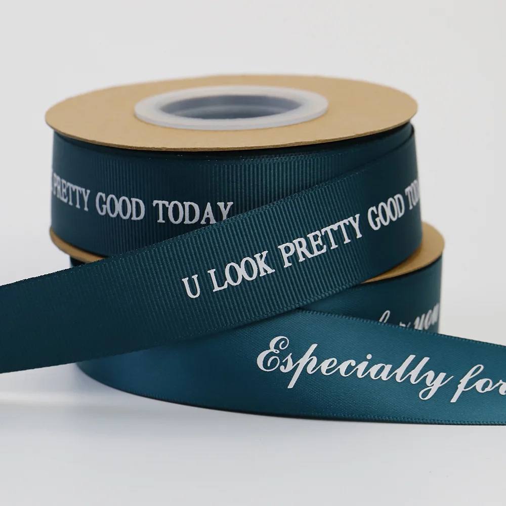 Custom Personalized Logo 3D Embossed Grosgrain Gold Foil Printed Polyester Ribbon Factory-Made Flower Wrapping Satin Ribbon