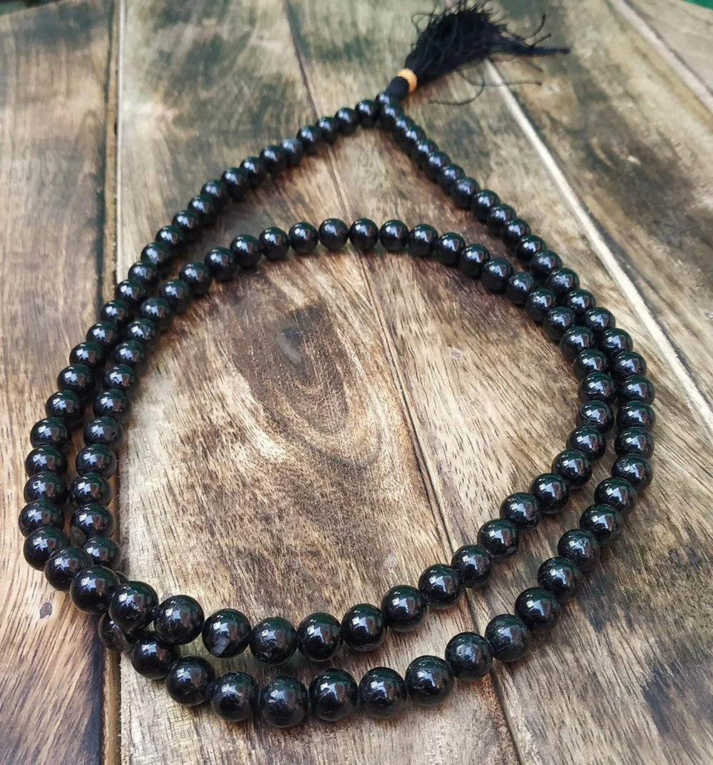 
Natural Genuine Black Tourmaline 8mm Beads Jap Mala Crystal Chakra Reiki Healing Black Tourmaline Stone Beads Mala Necklace 