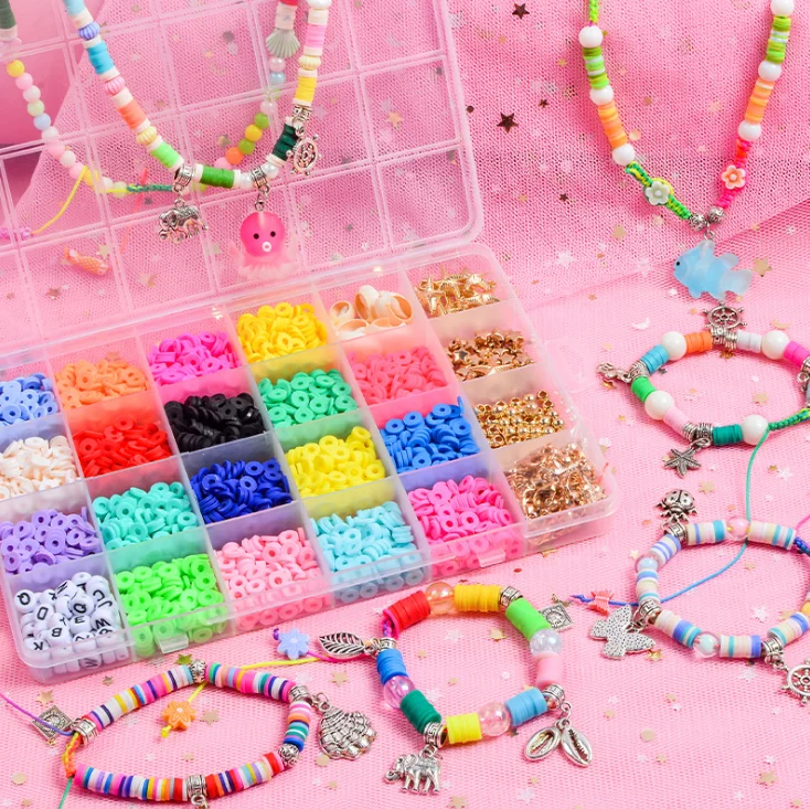 Jewelry Making Bracelets Necklace Earring DIY Craft Kit Pendant and Jump  Flat Round Polymer Clay Beads Heishi Beads
