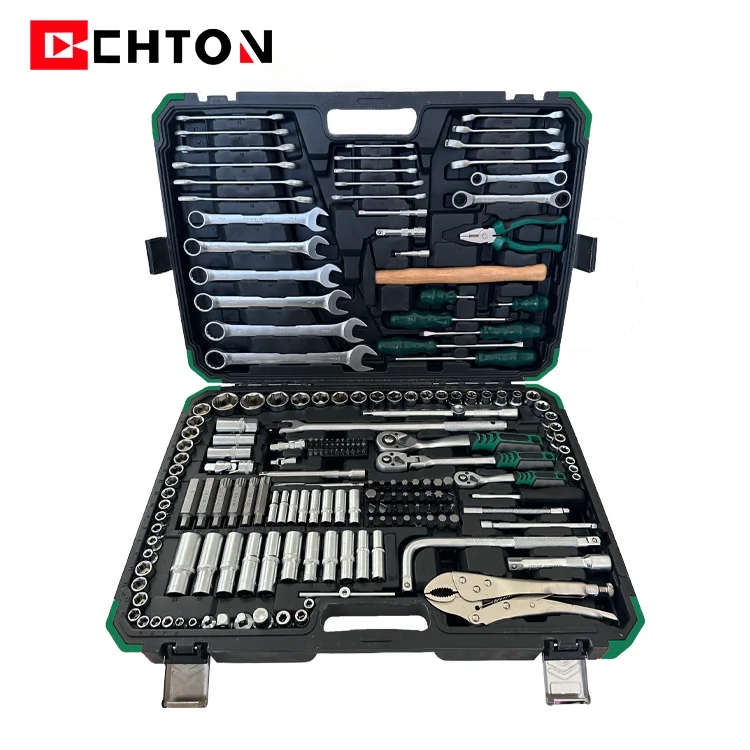 202 PCS 72 Teeth Ratchet Wrench Socket Wrench Pearl Nickel Matte Finish Auto Repair Tool Set With Strong Box