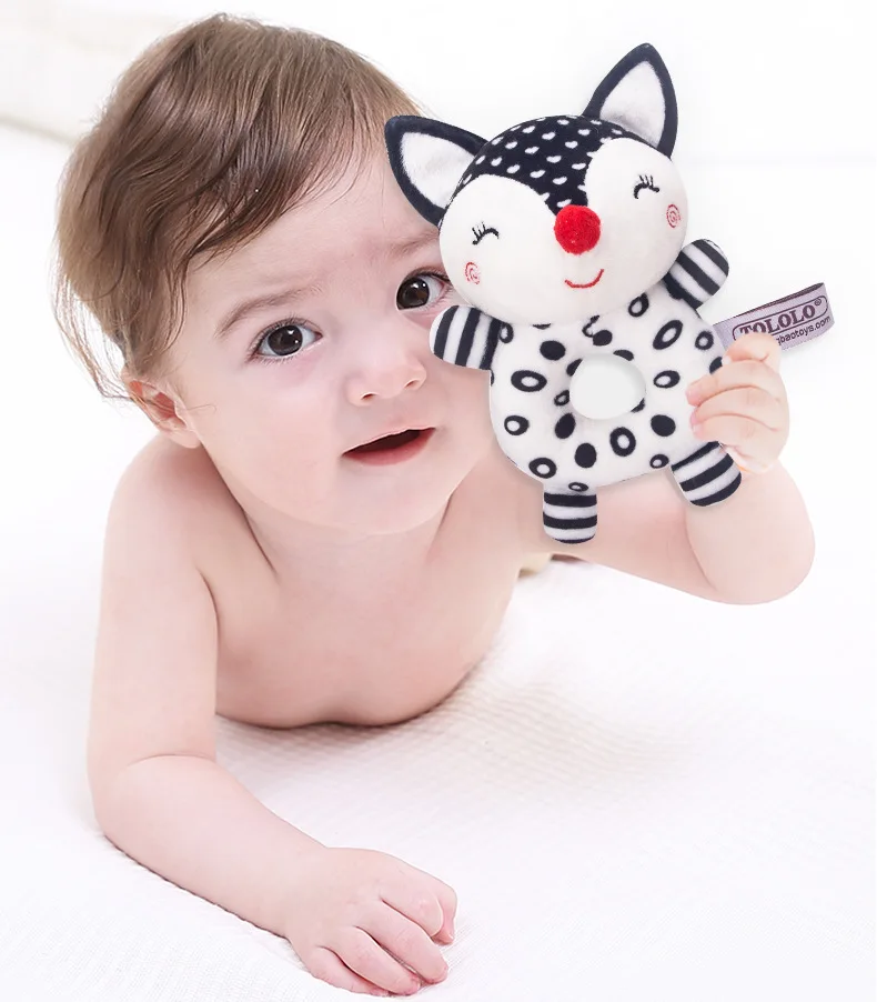 T036 Baby animal round hand ring black and white plush hand ring cartoon toy