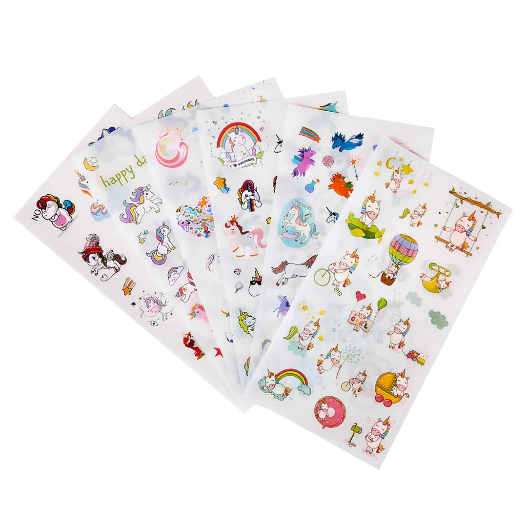 6 pcs in 1 pack Cartoon DIY album decorative stickers Cute fresh creative unicorn PVC decals for kids