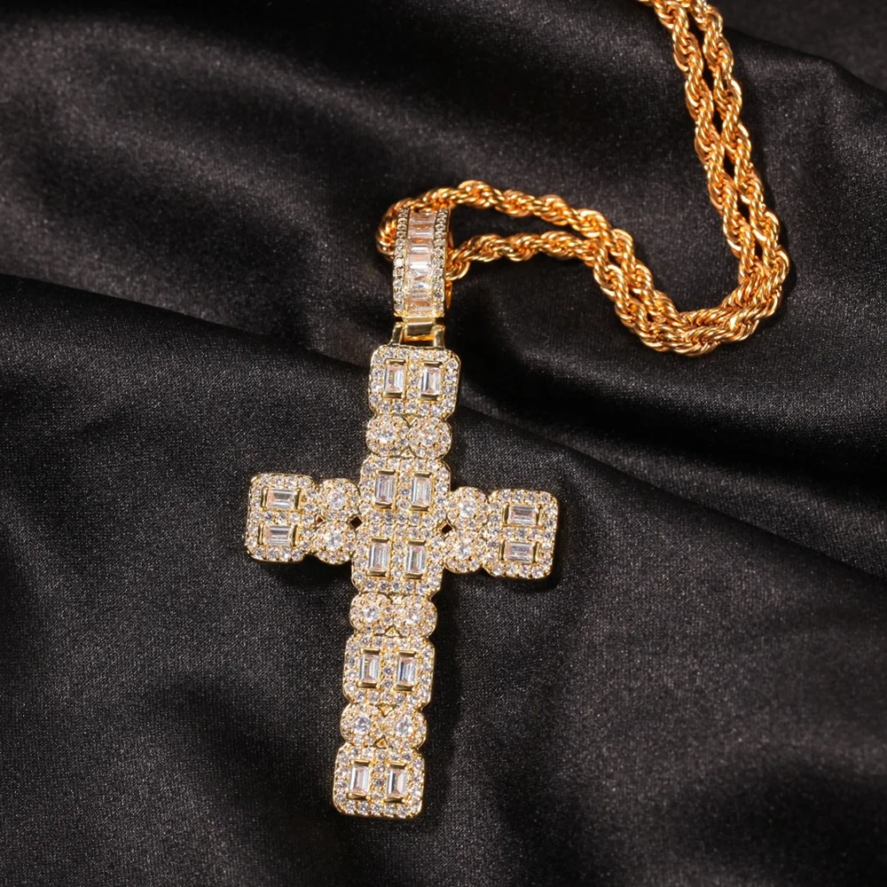 Misterjewelry CZ Diamond Jerusalem Dainty Side Cross Necklace
