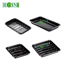 Disposable Supermarket Black PP EVOH PE Heat Sealing Food Tray MAP Plastic Vegetable Fruit Fresh Meat Frozen Food Tray Suppliers
