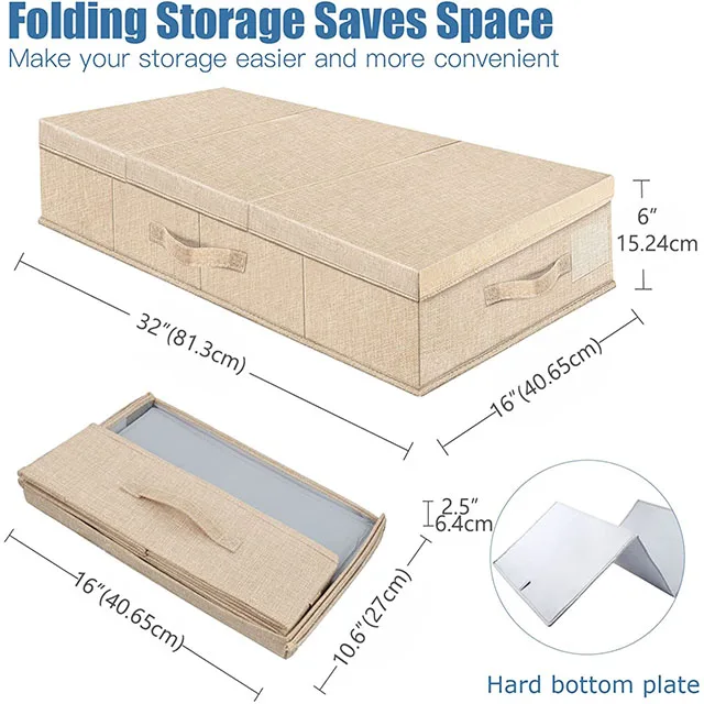 Foldable linen Organizers Waterproof under bed Large capacity Storage Box with lid and 3 fabric handle for sturies and clothing