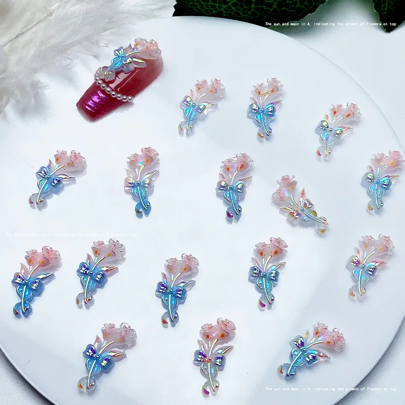 5pcs/bag Resin 3D Kitty Kawaii Aurora Butterfly Nail Charms Luxury Flower Accessories For Nail Art Decoration