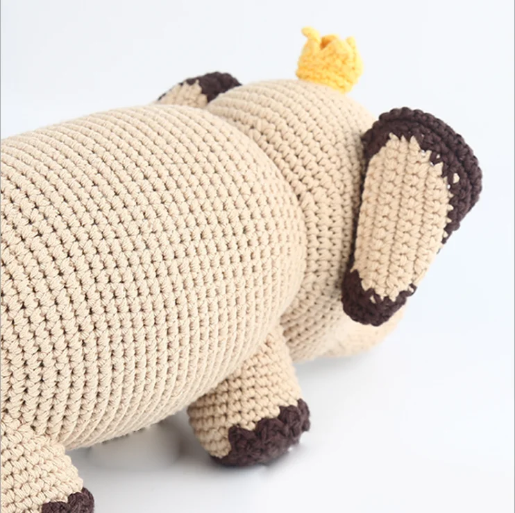 High quality hand knitted baby toy plush stuffed elephant cute handmade animal