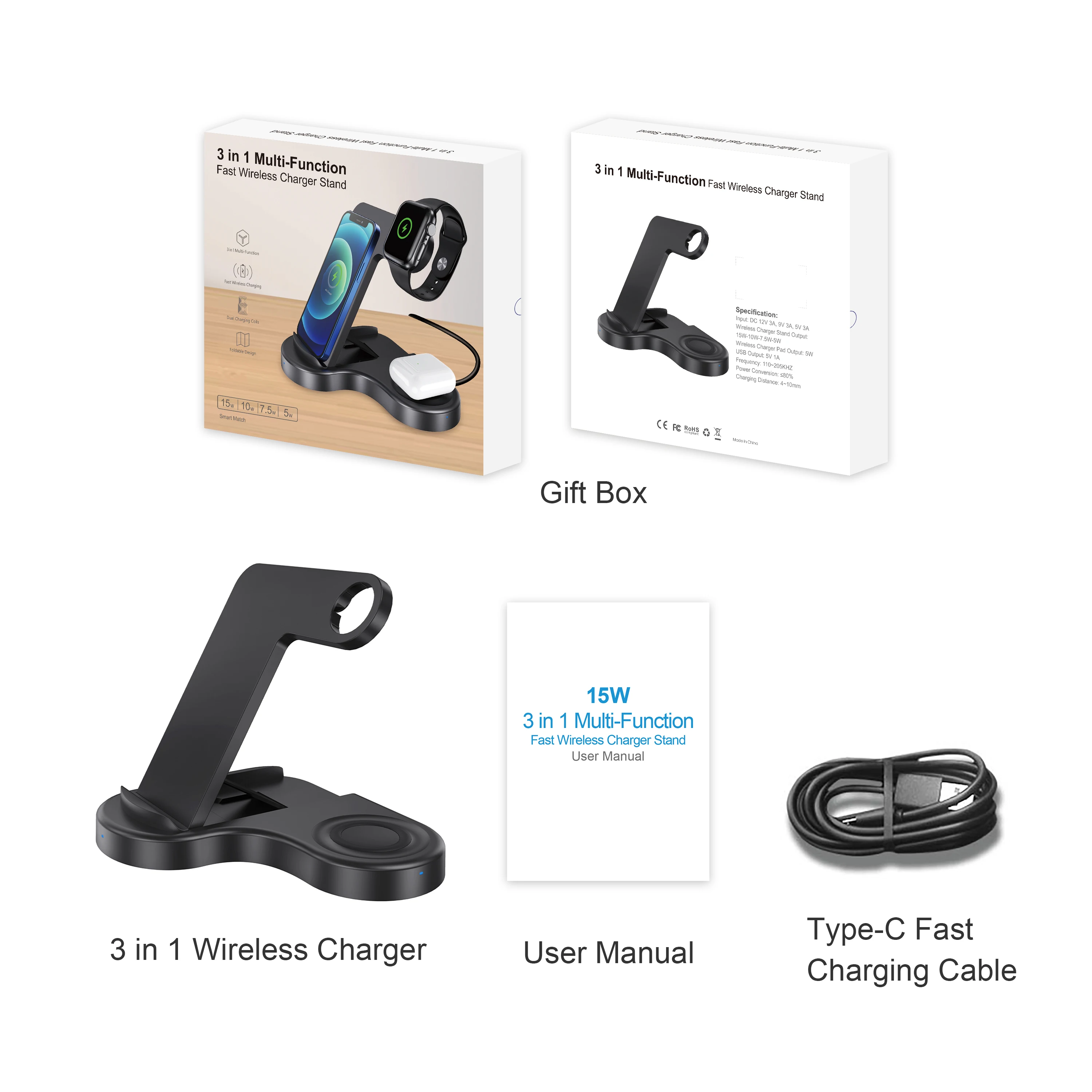 Oem Universal Adjustable Angle Smart Sensor Desk Charger Wireless Charger Stand 4 In 1 For Xiaomi