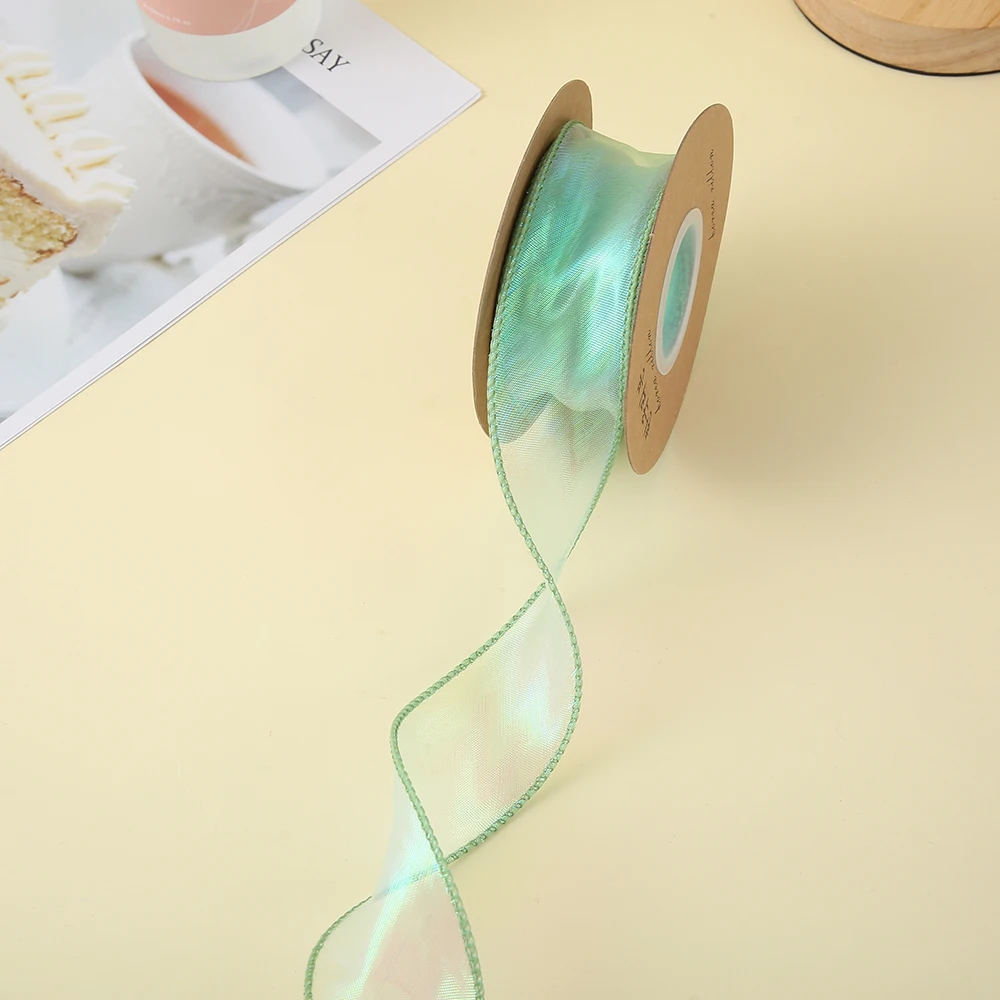Factory wholesale customized solid color double face organza wired ribbon organza ribbon roll