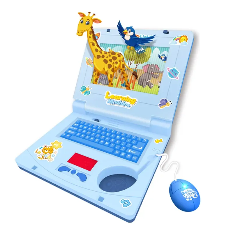 Popular kids simulator notebook toy cartoon pattern learning machine mini computer toys with light and music