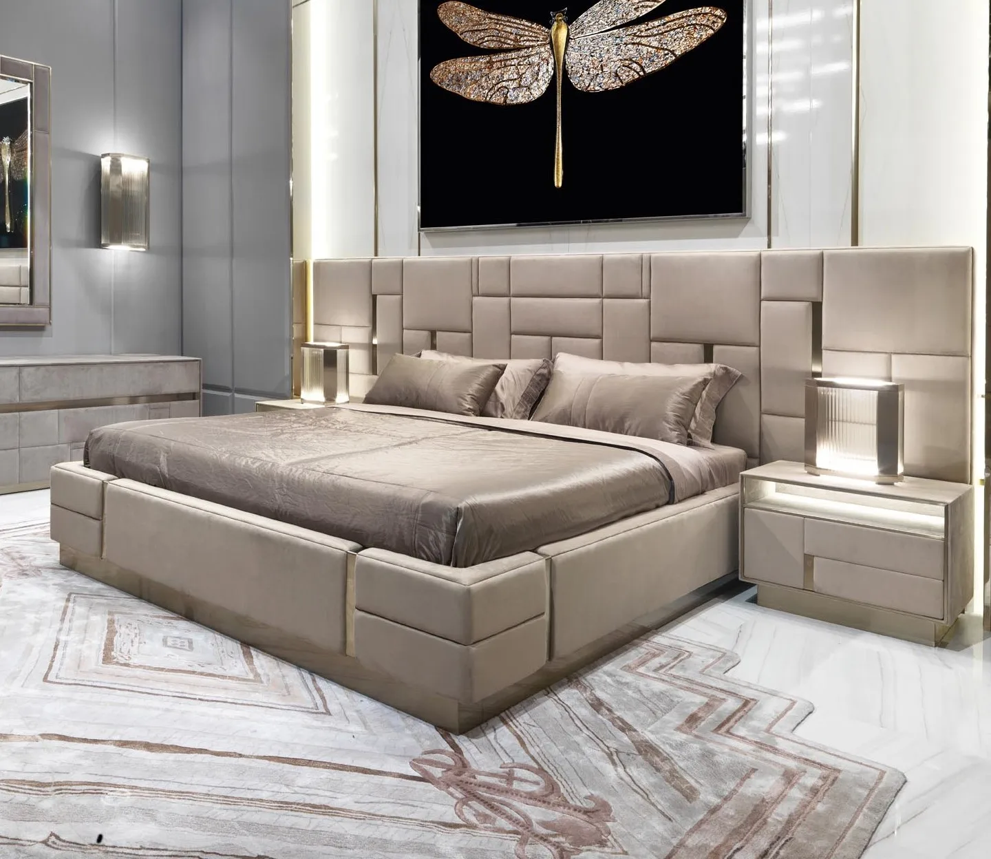 Bedroom Furniture Set Modern White Super Headboard Platform Classic Luxury Bed Room Frame Queen King Size Bed Frame Luxury Set