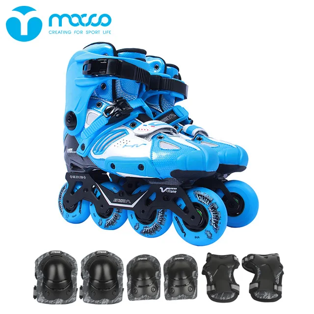 macco seba 2017HV adult&teens professional freestyle slalom inilne roller skates with fiber ILQ-9 protective gears set blue