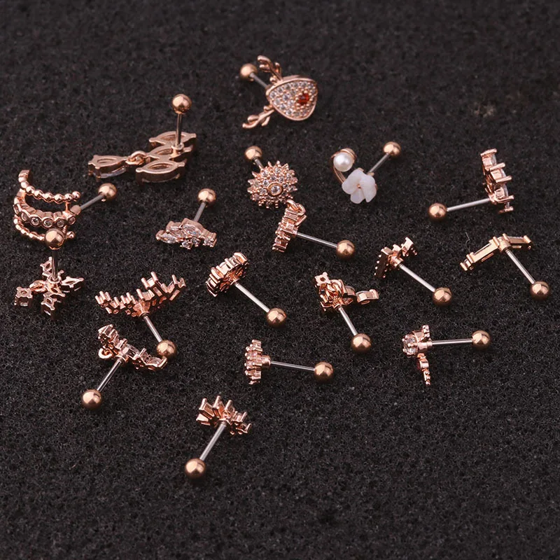  Silver Rose Gold Curved Stainless Steel Bar Ear Piercing Jewelry Flower Crown Tragus Daith Earrings