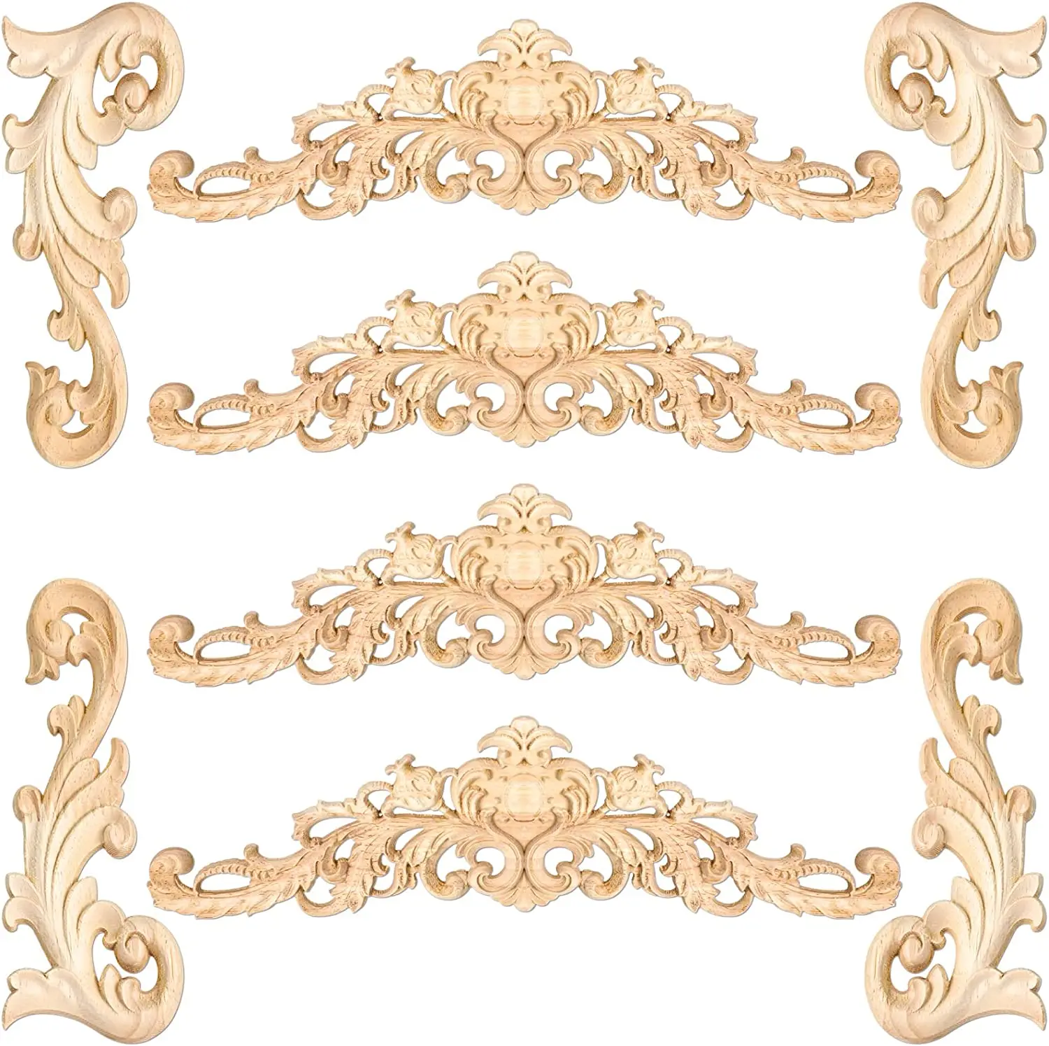 Wood Appliques Decorative Carved Onlays DIY Wood Appliques Long Wood Carving Appliques for Door Decor for Furniture