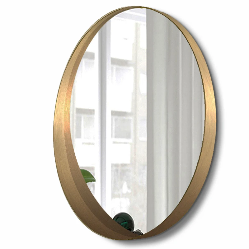 
stockholm brushed gold stainless steel frame hotel bathroom round metal mirror 