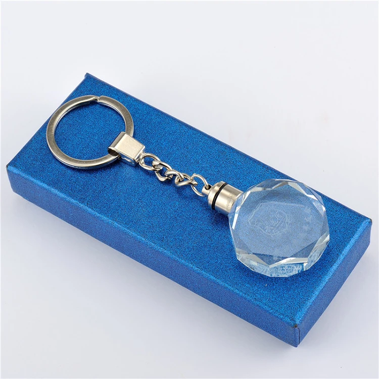 Red led octagon crystal keychain led light key ring
